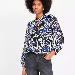 LOFT Blue and Black Paisley Blouse